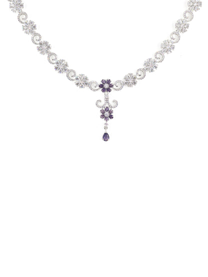 Silver Plated White & Purple AD Studded Jewellery Set for Women