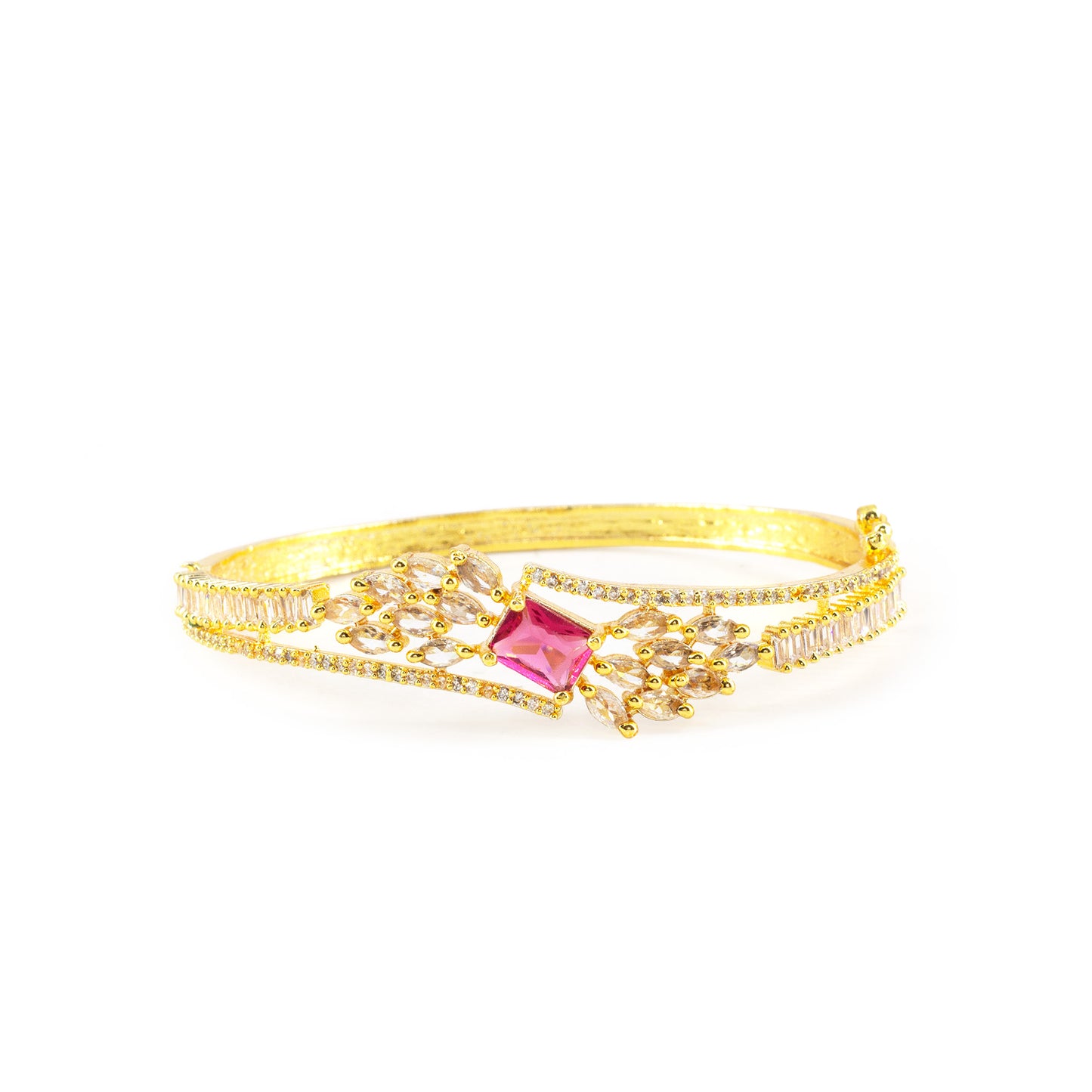 Gold Plated Red AD Leaf Bangle Bracelet for Women