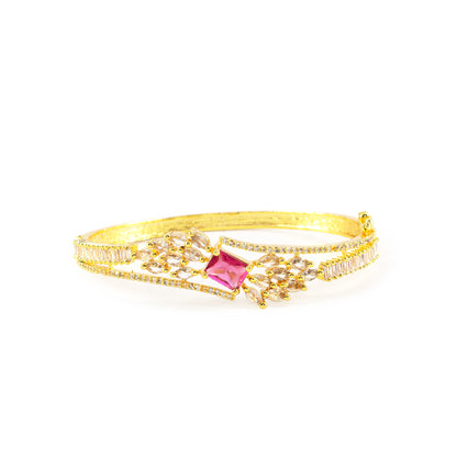 Gold Plated Red AD Leaf Bangle Bracelet for Women