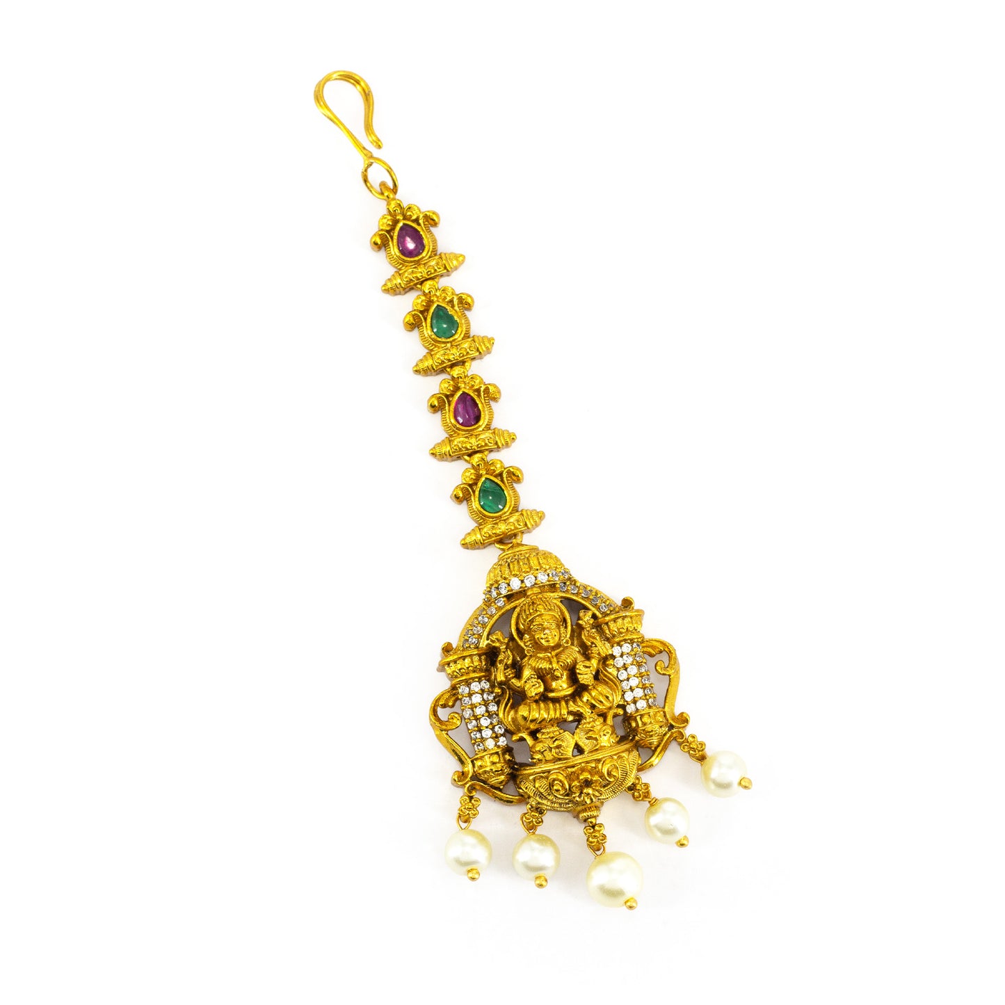 Gold Plated AD Temple Maang Tikka for Women