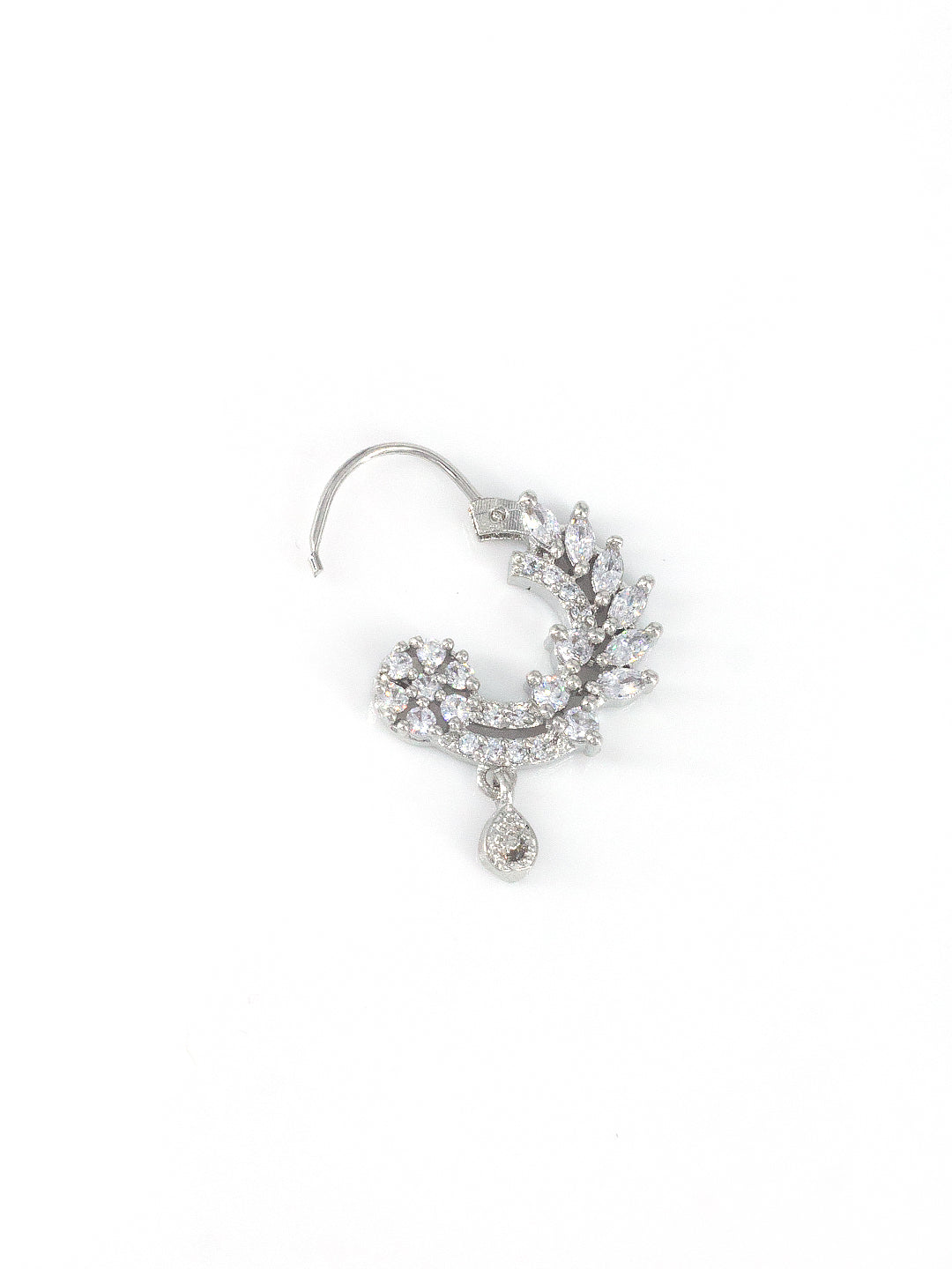Rhodium Plated American Dimaond Drop Nose Ring