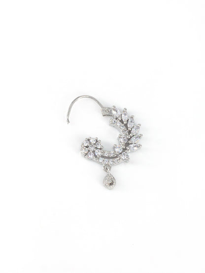 Rhodium Plated American Dimaond Drop Nose Ring