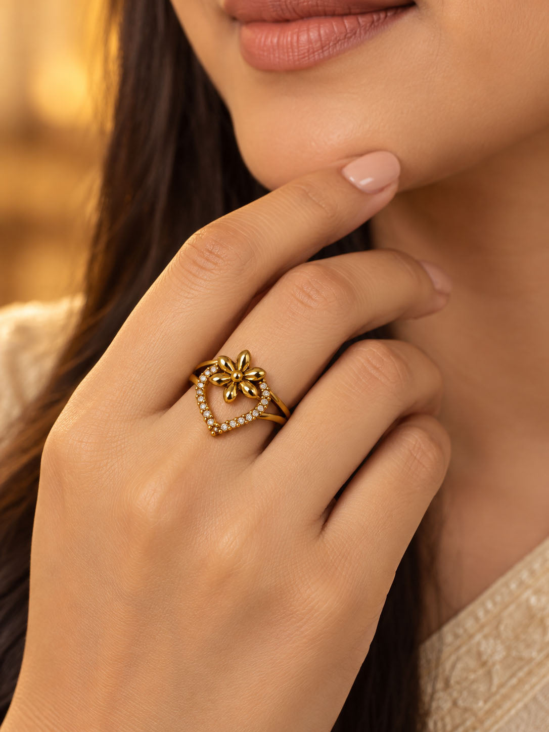 22K Gold Plated AD Finger Ring for Women