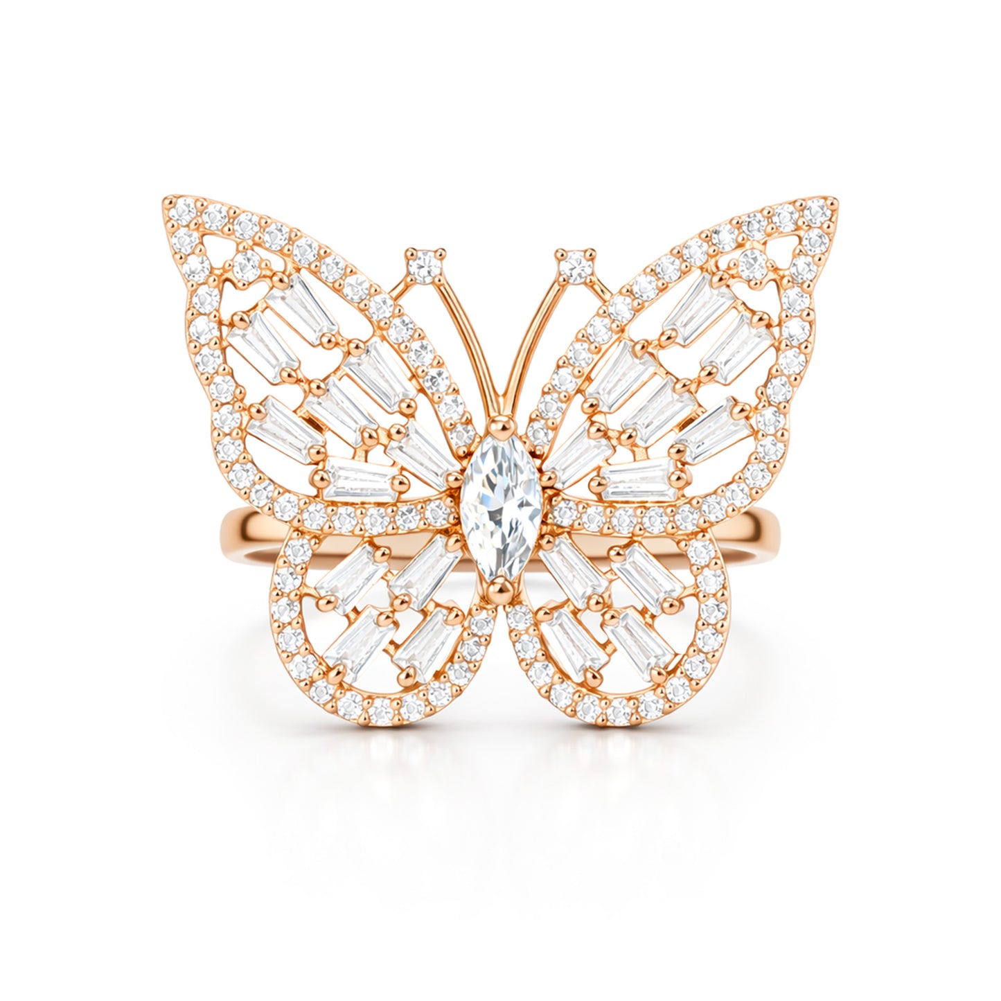 Rose gold Plated AD Butterfly Adjustable Ring for Women