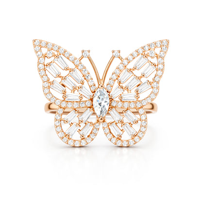 Rose gold Plated AD Butterfly Adjustable Ring for Women