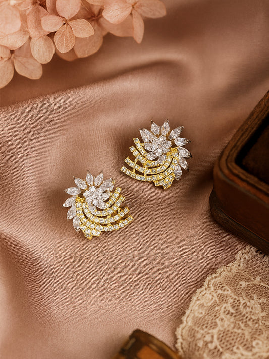 Gold Plated AD Floral Stud Earrings for Women