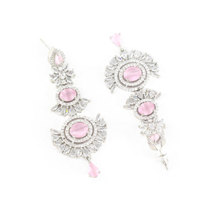 Silver Plated Pink AD Floral Earrings for Women