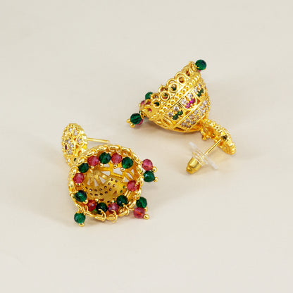1 Gram Gold Plated AD Jhumka Earrings for Women