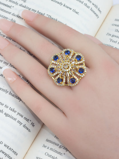 Blue Floral AD Adjustable Finger Ring