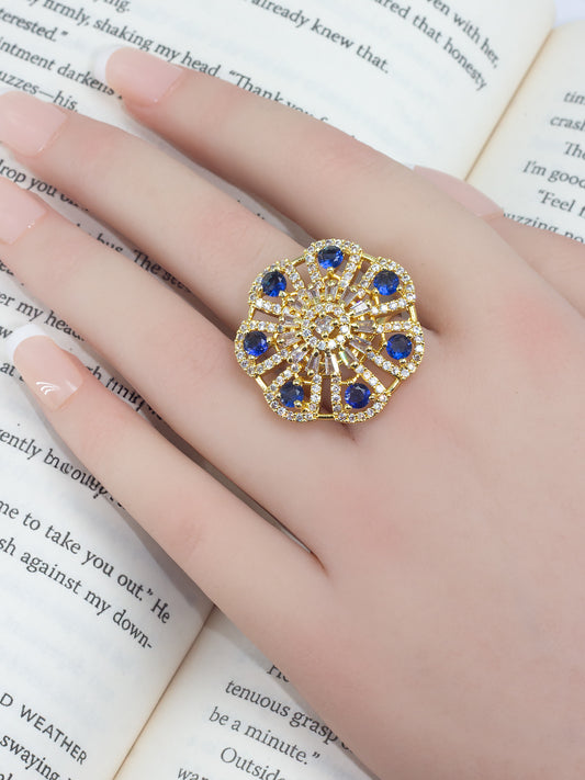 Blue Floral AD Adjustable Finger Ring