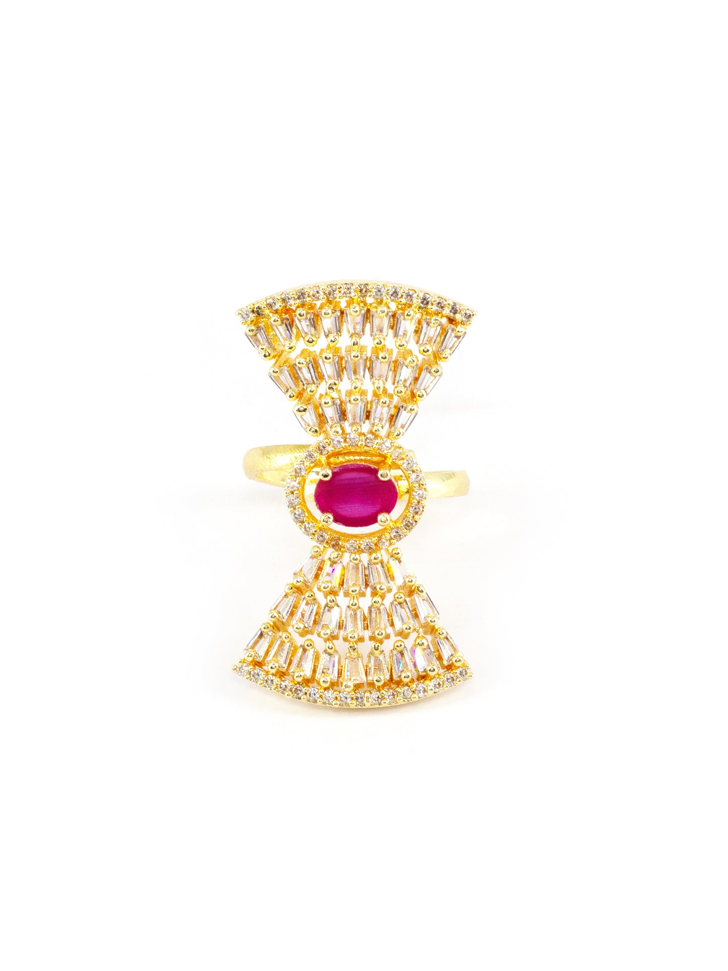 Gold Plated White & Red AD Ring for Women