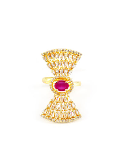 Gold Plated White & Red AD Ring for Women