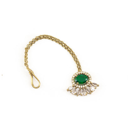 Gold Plated Green AD Maang Tikka for Women