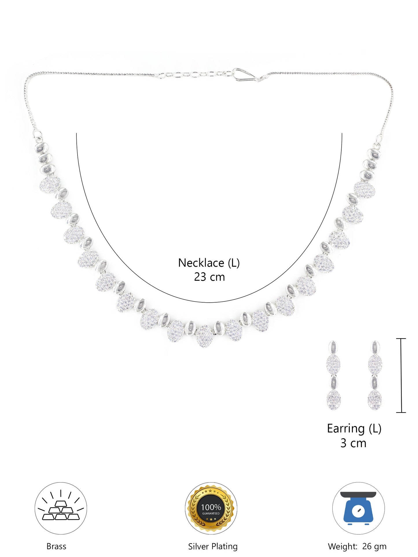 Silver Plated White American Diamond Minimal Choker Set for Women