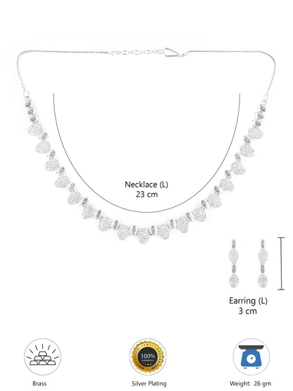 Silver Plated White American Diamond Minimal Choker Set for Women