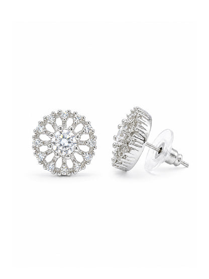 Rhodium Plated AD Stud Earrings for Women