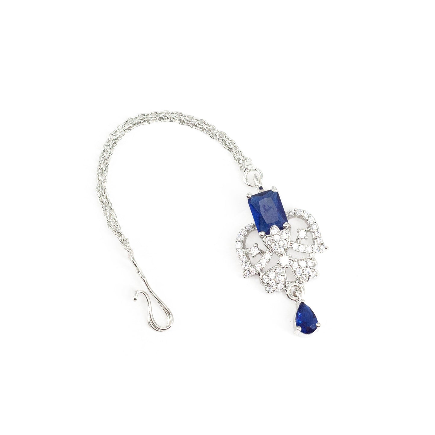 Silver Plated Blue AD Maang Tikka for Women