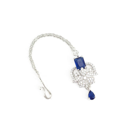 Silver Plated Blue AD Maang Tikka for Women