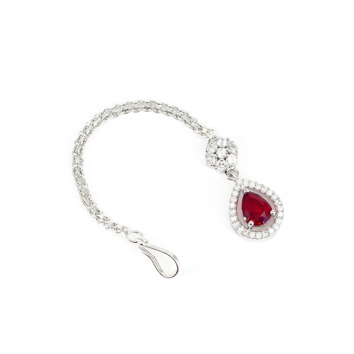 Silver Plated Red AD Maang Tikka for Women