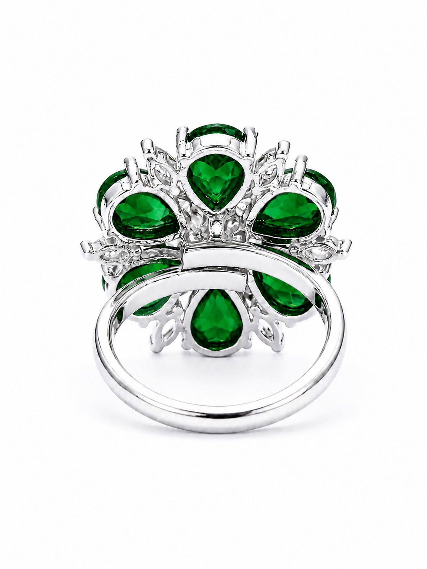 Rhodium Plated Green AD Finger Ring for Women