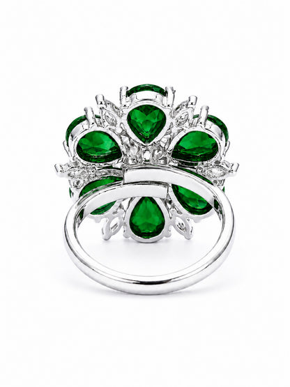 Rhodium Plated Green AD Finger Ring for Women