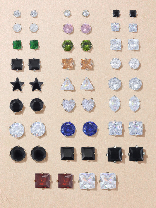 Pack of 26 Multicolour Geometric  AD Stud Earrings