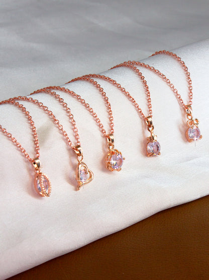 PRIVIU Rose Gold Pendant Necklace For Women And Girls ( Set Of 5)