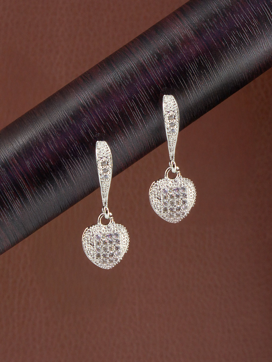 Silver Plated American Diamond Small Heart Shaped Drop Earring