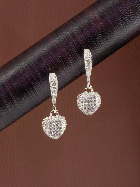 Silver Plated American Diamond Small Heart Shaped Drop Earring