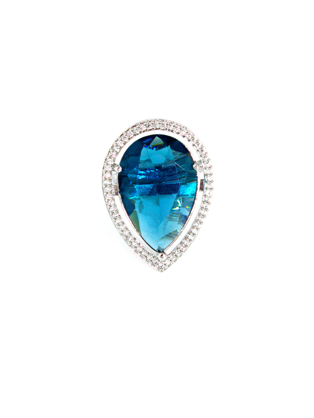 Silver-Plated American-Diamond Studded Adjustable Finger Ring