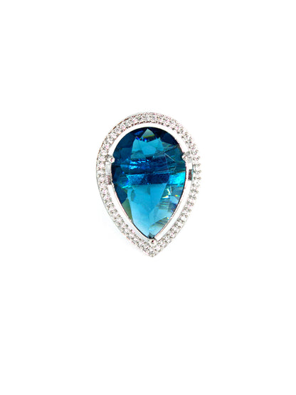 Silver-Plated American-Diamond Studded Adjustable Finger Ring