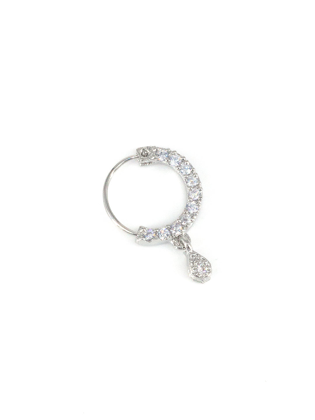 Rhodium Plated American Dimaond Drop Nose Ring