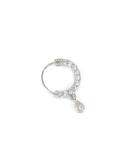 Rhodium Plated American Dimaond Drop Nose Ring