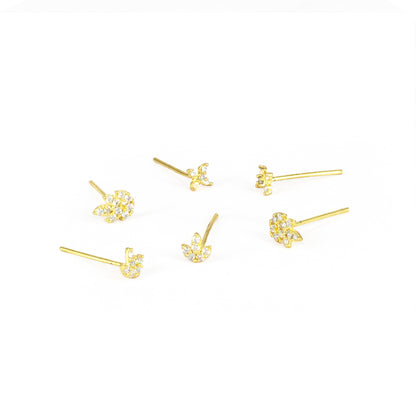 Set of 3 Gold Plated Stud Earrings for Women