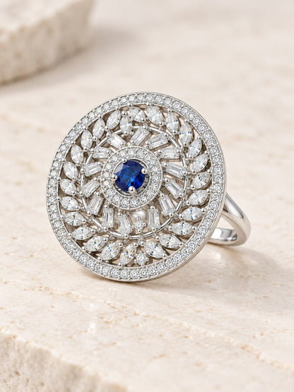 Silver Plated Blue AD Finger Ring for Women