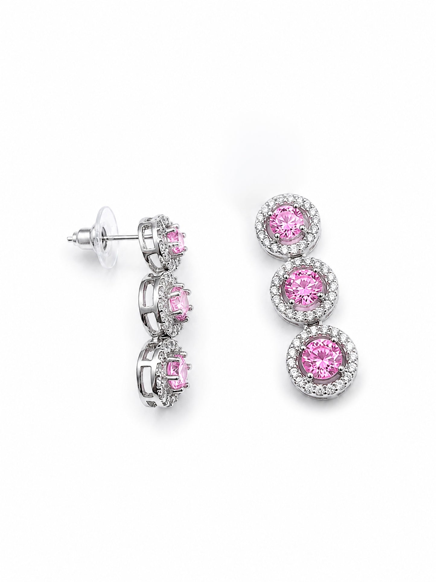Silver Plated Pink AD Jewellery Set for Women
