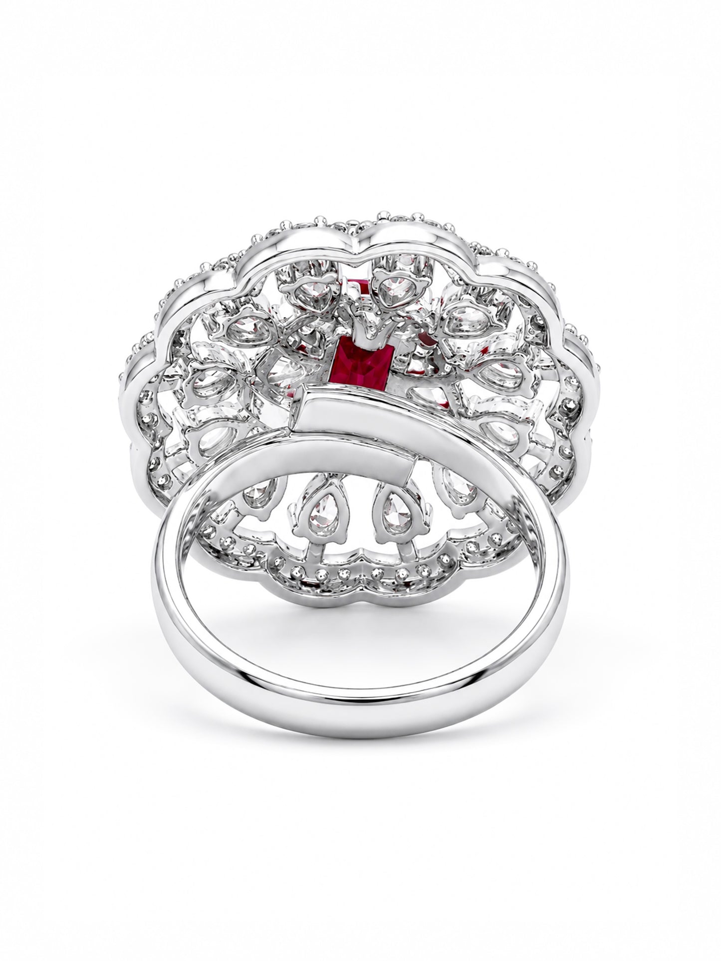 Rhodium Plated Red AD Finger Ring for Women