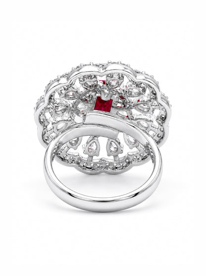 Rhodium Plated Red AD Finger Ring for Women