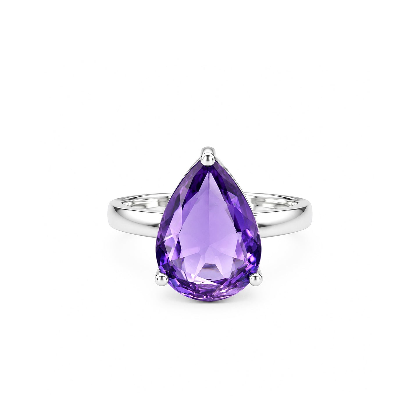 Rhodium Plated Purple AD Finger Ring for Women