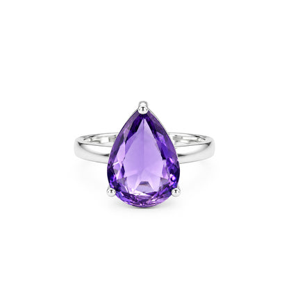 Rhodium Plated Purple AD Finger Ring for Women