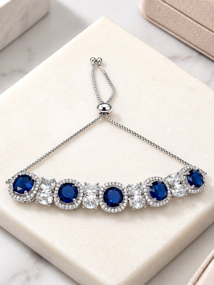 Silver Plated Blue AD Adjustable Bracelet for Women