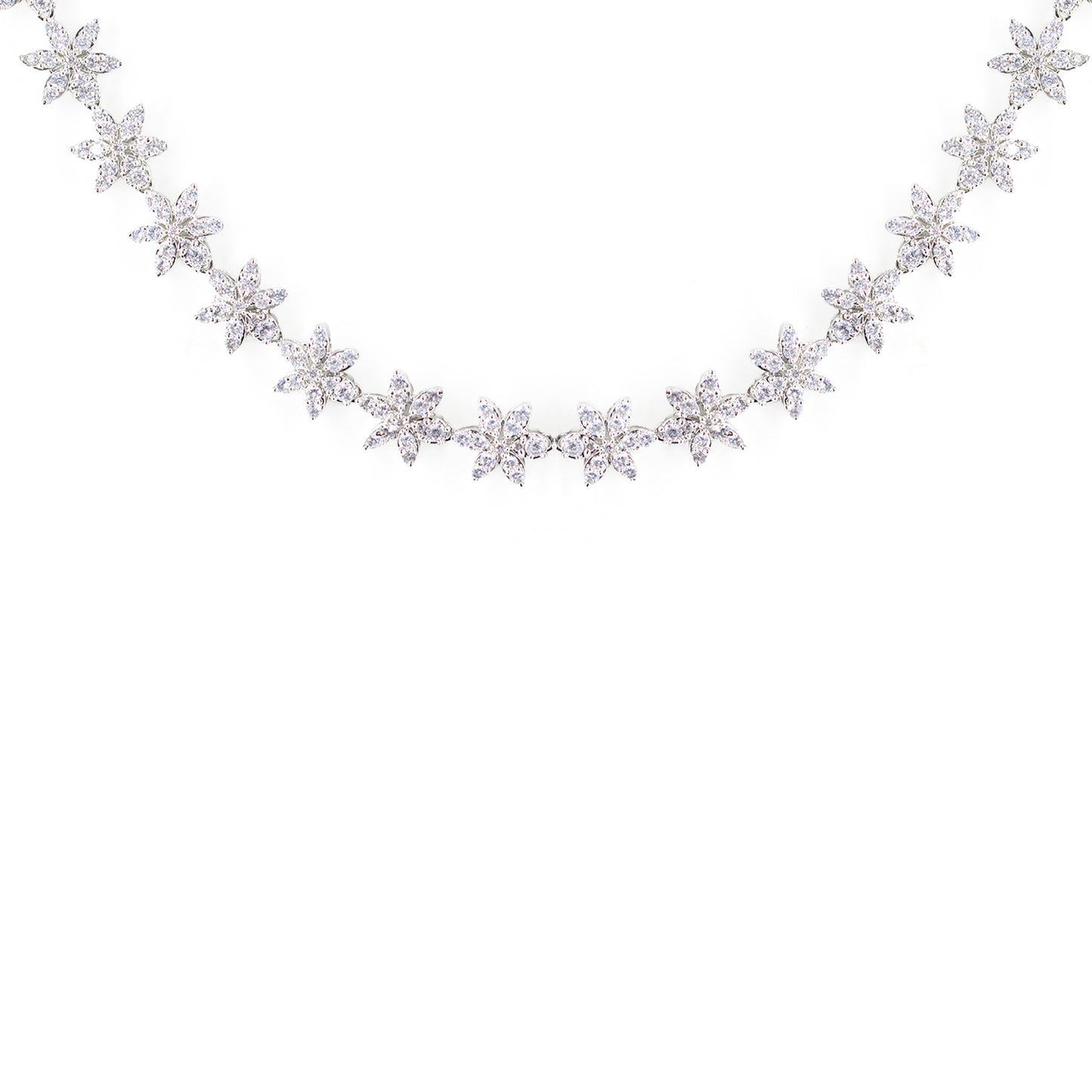 Silver Plated American Diamond Floral Jewellery Set for Women