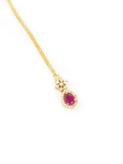 Gold Plated Red AD Maang Tikka for Women
