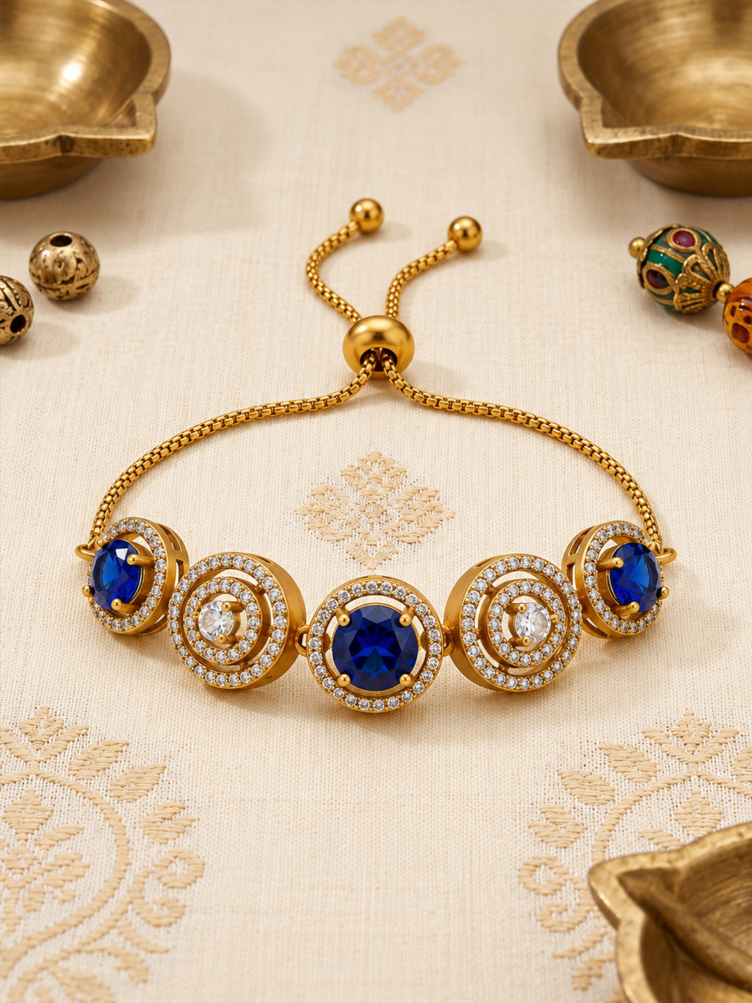 Antique Gold Plated Blue AD Bracelet for Women