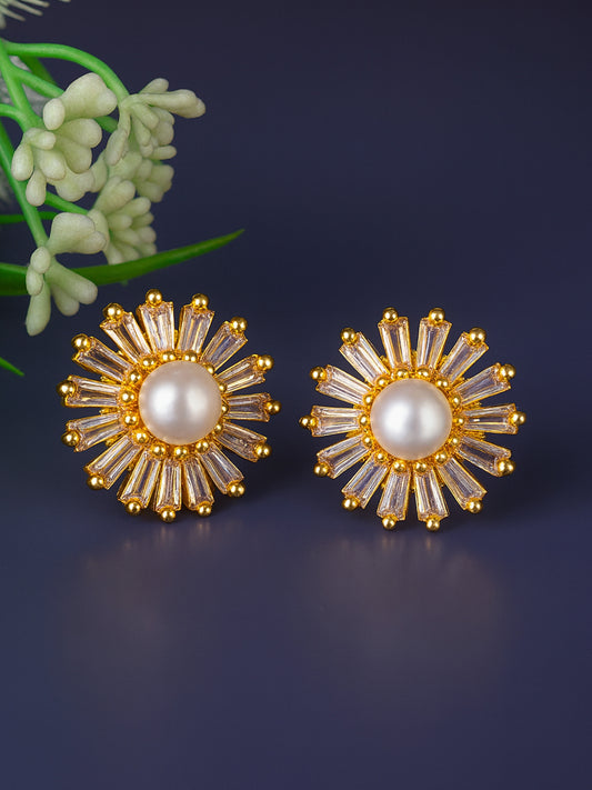 Gold Plated AD Minimal Stud Earrings for Women