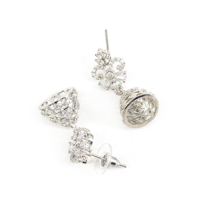 Silver Plated American Diamond Jhumka Earrings for Women