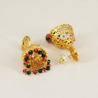 1 Gram Gold Plated AD Jhumka Earrings for Women