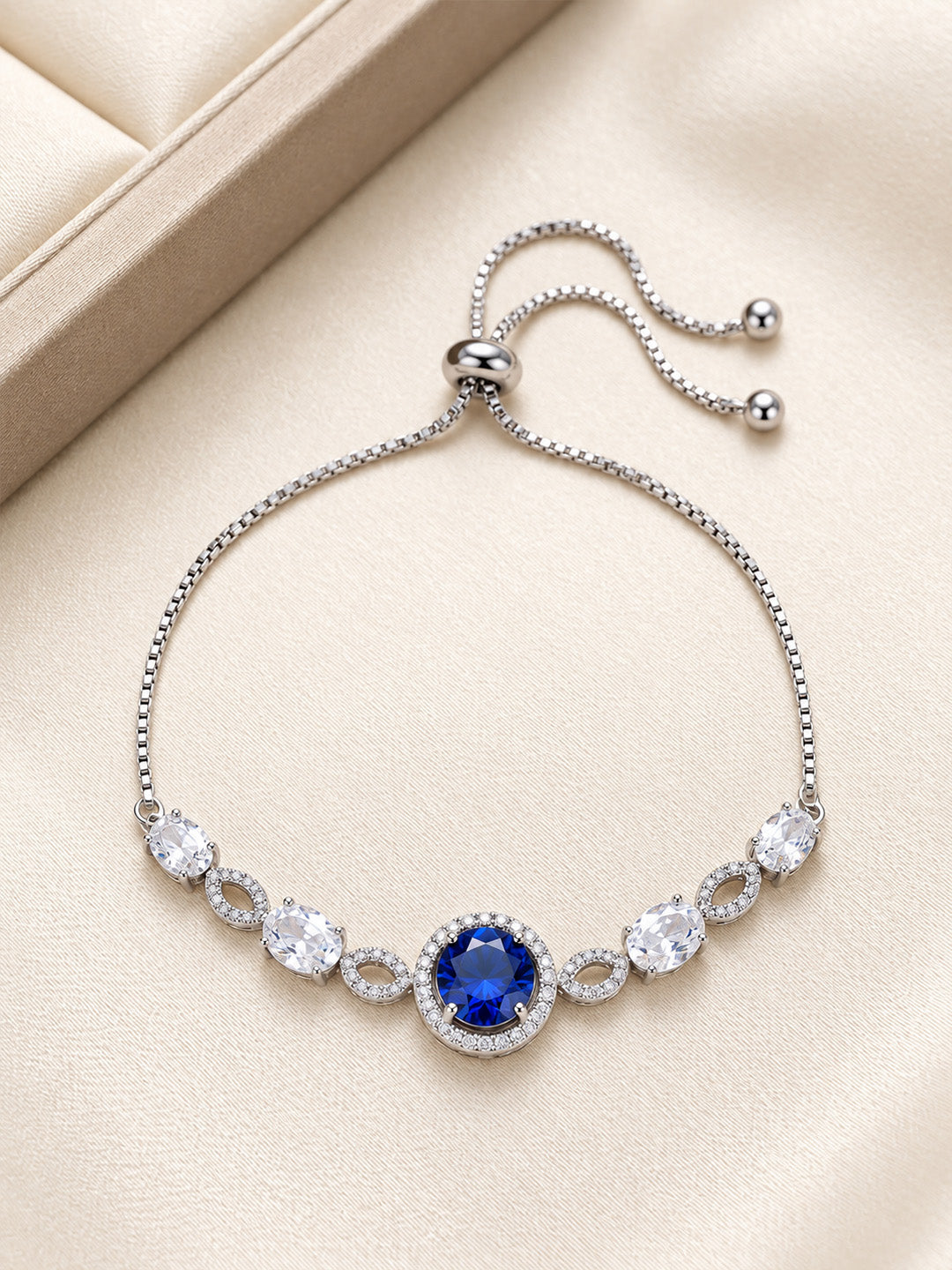 Silver Plated Blue AD Adjustable Bracelet for Women