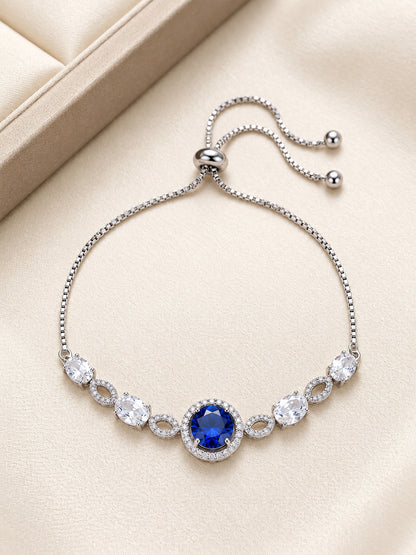 Silver Plated Blue AD Adjustable Bracelet for Women