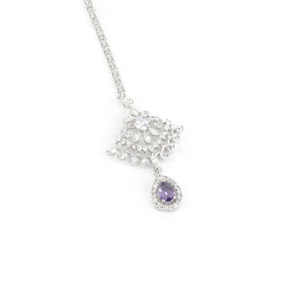 Silver Plated Purple AD Maang Tikka for Women